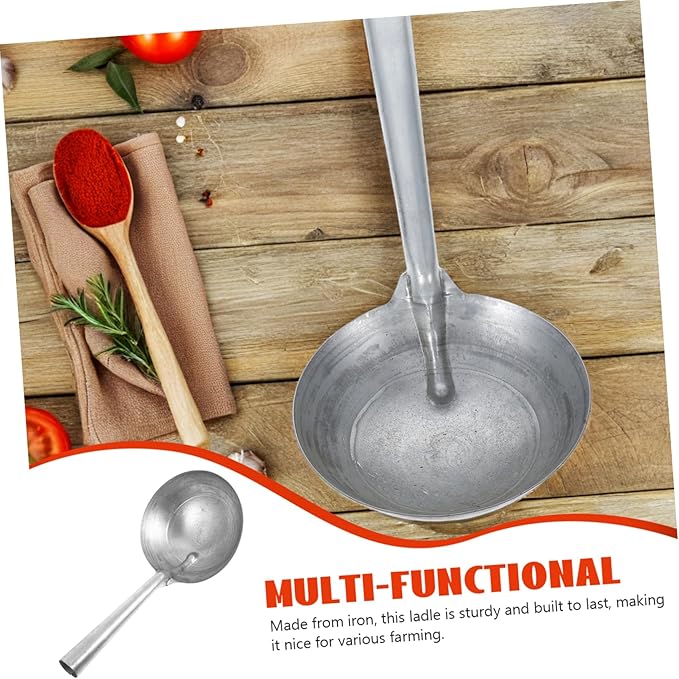 ibasenice Iron Spoon Water Scoop Metal Handle Ladle Heavy Duty Feed Shovel for Farming and Garden