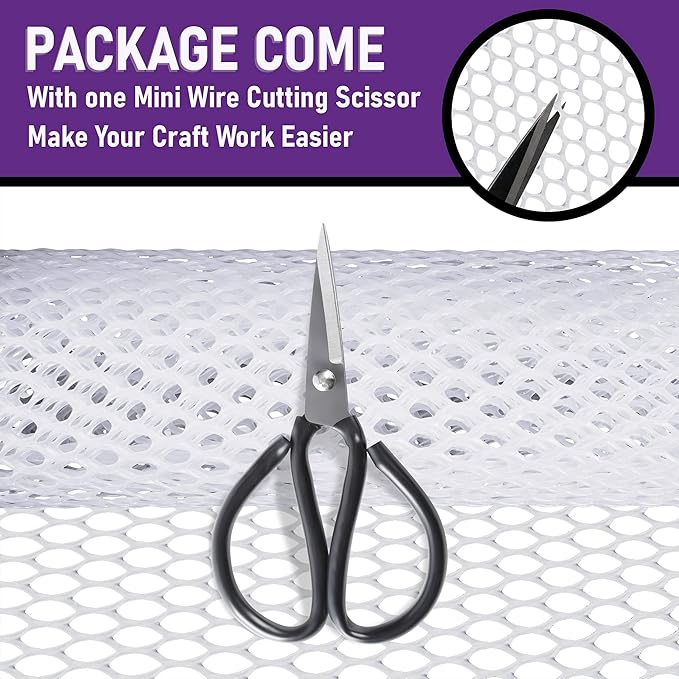 MaPorch Plastic Chicken Wire Mesh Fence with Scissors - White Mesh, 15.7" x 16.4 ft - Quick-Install Chicken Wire Fencing - Durable Garden Netting Plant Protectors from Animals - Pet & Poultry Netting