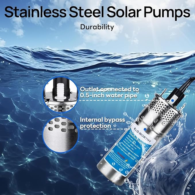 ECO-WORTHY 12V DC Stainless Steel Deep Well Pump Kit - Submersible Pump for Well, Pond, Farm, Home | 20A Battery Charger, 12V 100AH Lithium Battery & Controller | Multiple Packages Delivery