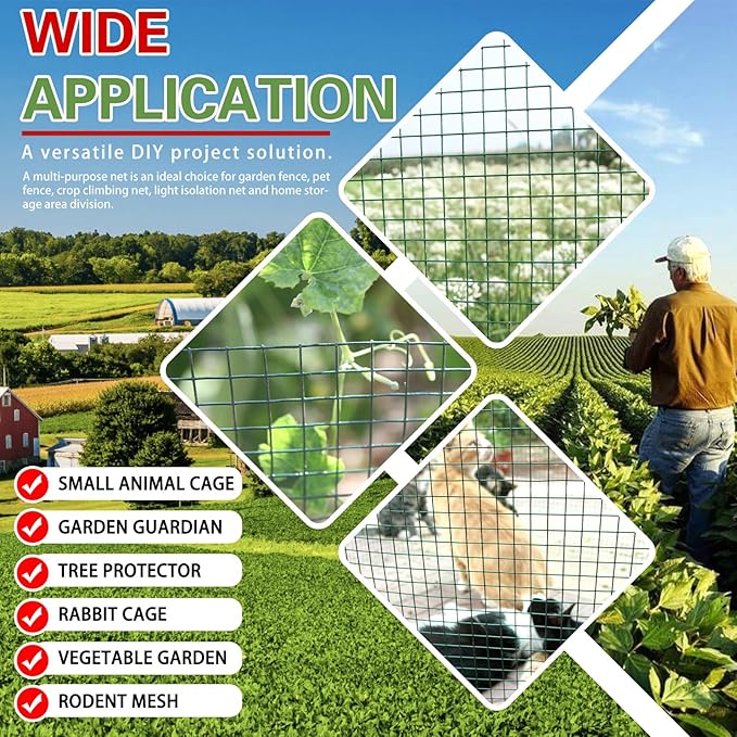 Hardware Cloth 1/2inx48inx100ft, Chicken Wire Fencing Vinyl PVC Coated Welded Wire Mesh Animal Coop Garden Plant for Rabbit Snake Rodents Foxes Groundhogs Poultry Netting Cage Farm Protection