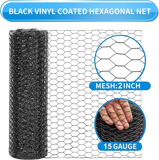 24'' x 100' Black Chicken Wire Mesh Fence, 15 Gauge Poultry Netting and 2 inch Mesh Fence Roll, Chicken Wire for Floral Arrangements/Crafts/Farm/Livestock/Pet Protection