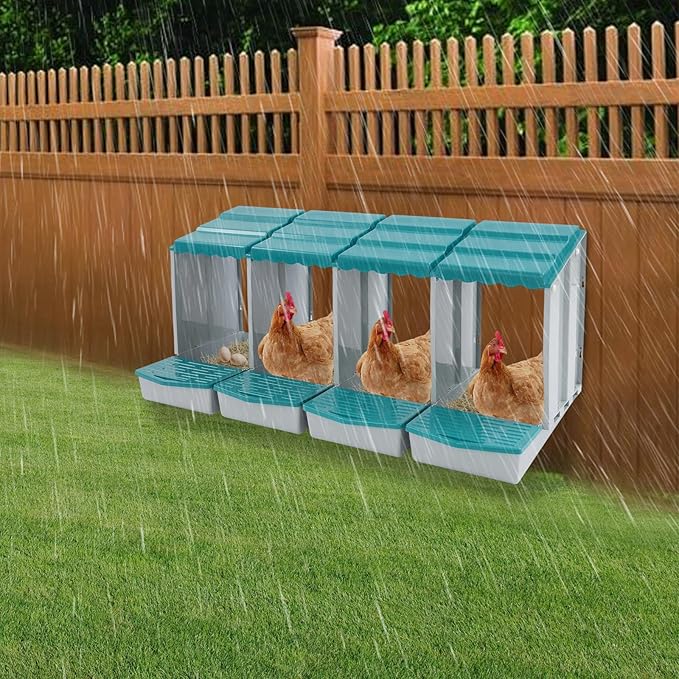 Chicken Nesting Boxes 4 Compartment PP Nesting Box with Inclined Nesting Boxes & Vented Holes Wall Mount Chicken Laying Boxes for Chicken Coop (Green)