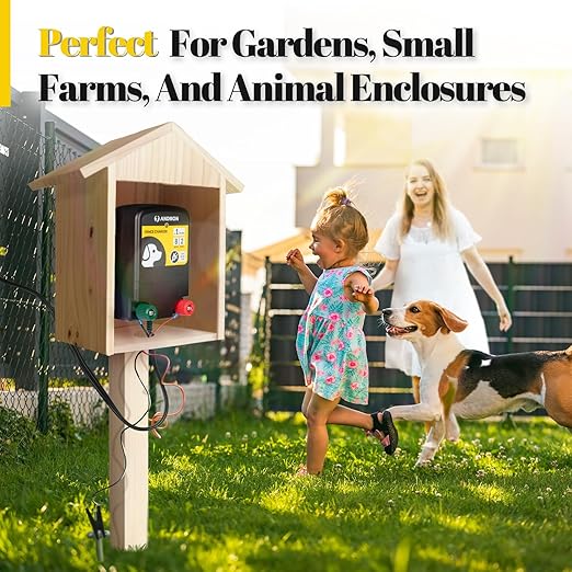 AC10 Electric Fence, 2-Mile/ 8 Acres Electric Fence Charger for Preventing to Prevent Bears, Raccoons, Skunks Intruding, Electric Fence Energizer Output Voltage 5000 v 0.12 Joule