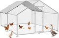 Large Metal Chicken Coop with Waterproof and UV-Resistant Cover, Outdoor Walk-in Cage Hen House for Yard Farm Rabbit Duck Chicken Run Spire Roof (10’ W x 13.2’ L x 6.4’ H)