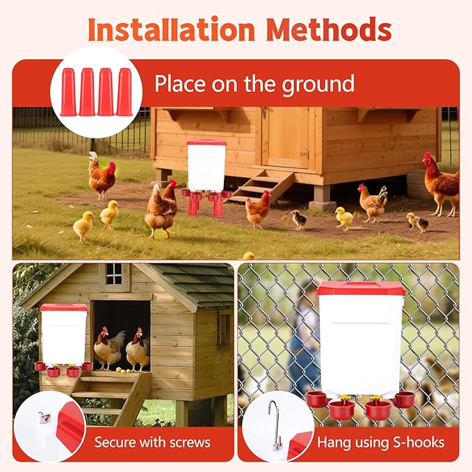 Chicken Waterer Float-Controlled Automatic Continuous Fresh Water Filtered Float- Chicken Waterer 2 Gallons Large Poultry Waterer for Duck, Quail, Turkey, Chick (Red)