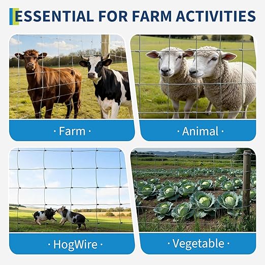 Farm Fence 5ft x 328ft, 14 Gauge Galvanized Heavy Zinc Coated Wire Fencing for Cattle Goat Deer Hog Horse Livestock Yard Protection