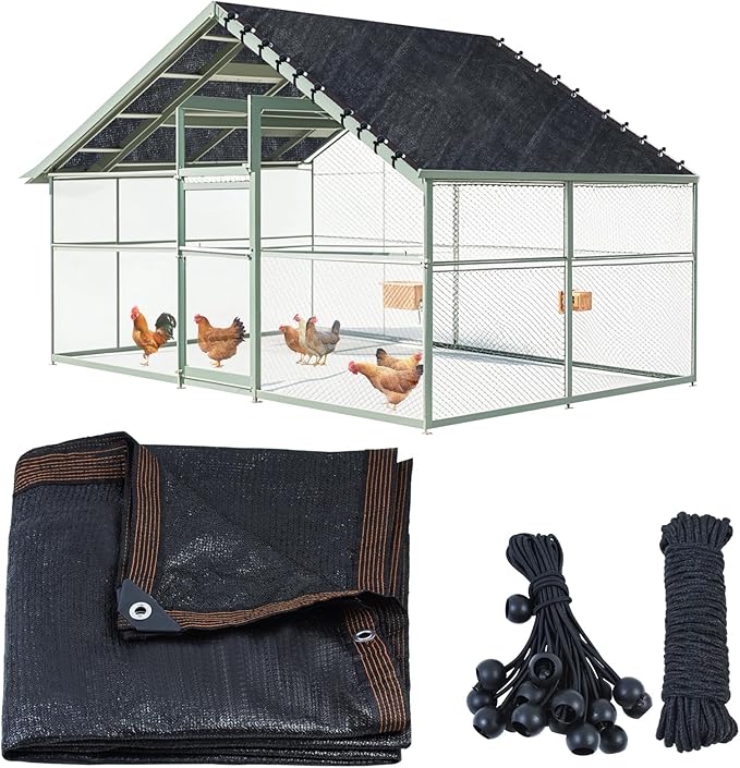Black Chicken Coop Cover UV 90% Shade Cloth for Summer 11.5 * 6.6 FT Chicken Cages Cover with 20Pcs Ball Bungees Cords Sun Shade Netting Mesh for Outdoor Garden Patio Yard Plants Chicken Run Pen
