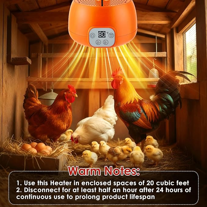 Enhon Chicken Coop Heater, 400W Heat Lamp for Chickens, Smart Chicken Brooder Heater with Thermostat & Timer, 5 Ft Extra Long Cable Heating Lamp for Chicks Ducks Dogs Cats Reptiles, No Remote