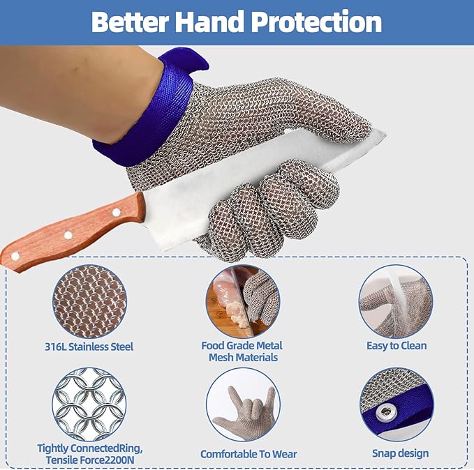 Metal Mesh Gloves - Stainless Steel Mesh Chain Cutting Gloves for Meat and Food Processing