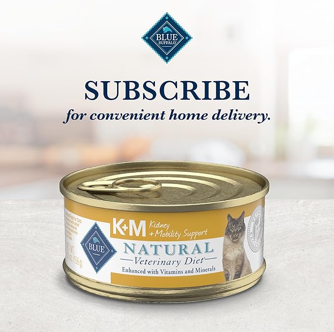 Blue Buffalo Natural Veterinary Diet K+M Kidney + Mobility Support Wet Cat Food, Chicken 5.5-oz cans (Pack of 24)