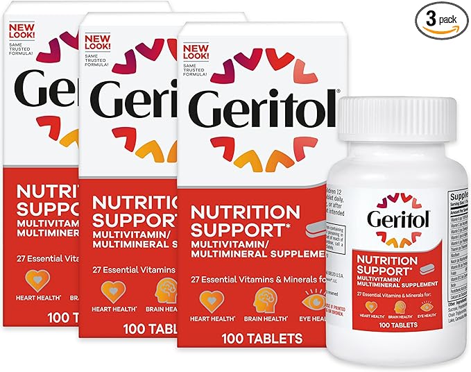 Geritol, Multivitamin Supplement, Contains B-Vitamins, Antioxidants, Vitamins C, E & D and Iron, 27 Essential Vitamins and Minerals, Gluten-Free, Non-GMO, No Artificial Sweeteners, 100 Tablets, 3 Pack