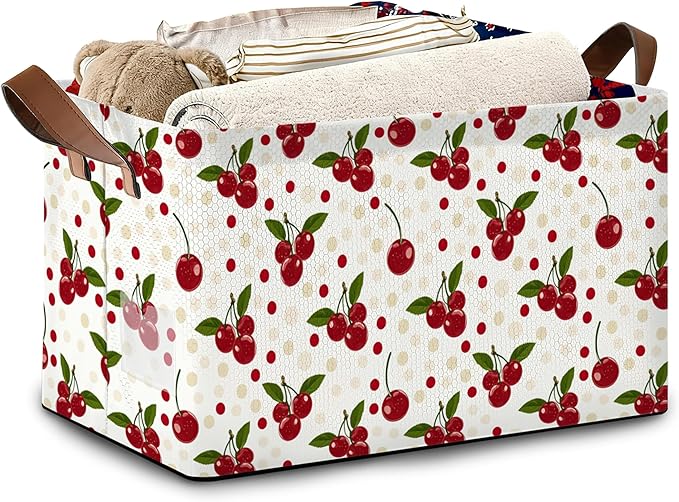 Cherry Red Storage Basket,Collapsible Storage Bin Cubes for Living Room Bedroom Blankets Home Storage 17x11.5x10Inch