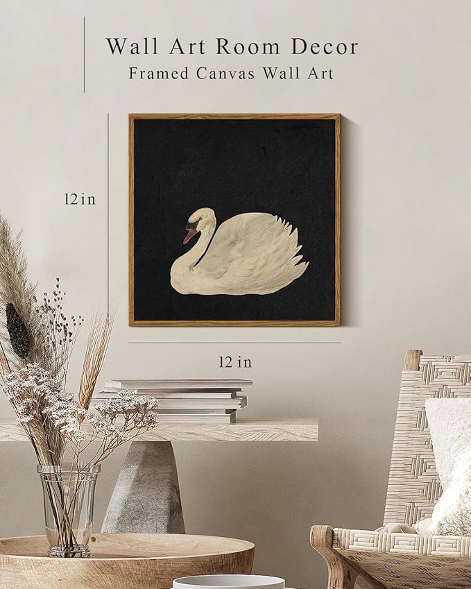 InSimSea Framed Canvas Wall Art Swan Art Framed Wall Decorations, Grace Swan Painting Pictures Rustic Bathroom Wall Decor, Farmhouse Wall Decor for Living Room, Bedroom, Office Decor 12X12in