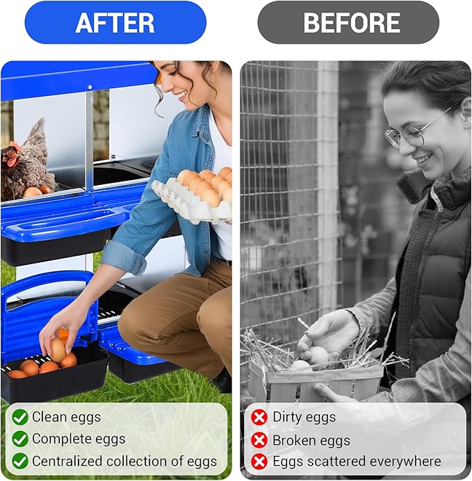 Chicken Nesting Box 10-Hole Roll Away Egg Laying Box with Lid, Galvanized Steel Rustproof Poultry Coop Box, Easy Clean, Wall Mountable No Bracket Needed for Hens, Blue
