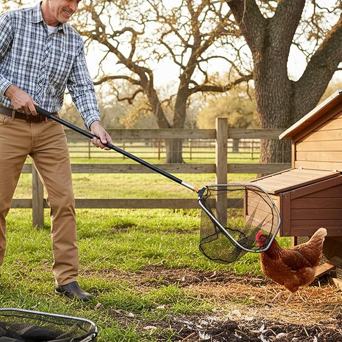 Chicken Catching Net, Telescopic Chicken Catcher with Stainless Steel Tube Extension, Poultry Hook for Birds, Dogs, and Small Animals