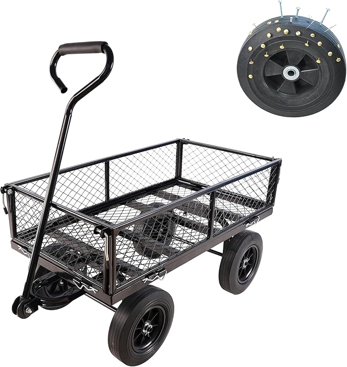 Wagon with Removable Sides - Can be Used in Farms, Warehouses etc - Dump Cart - Solid Black Wheels