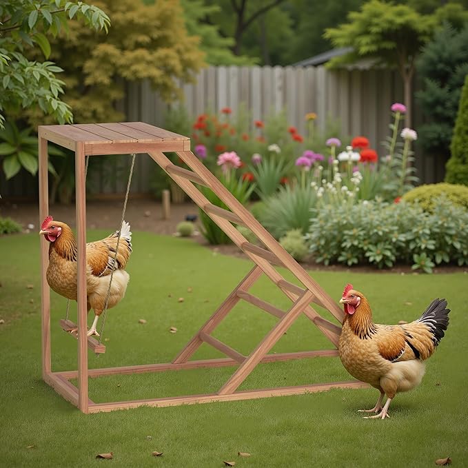 Chicken Perch w/Ladder Swing & Ramp for Coop, Chicken Roosting Bars for Chicks in Run Cage, Poultry Coop Accessories Toy, Wooden Activity Play for Pets Healthy Suitable for Backyard Farm