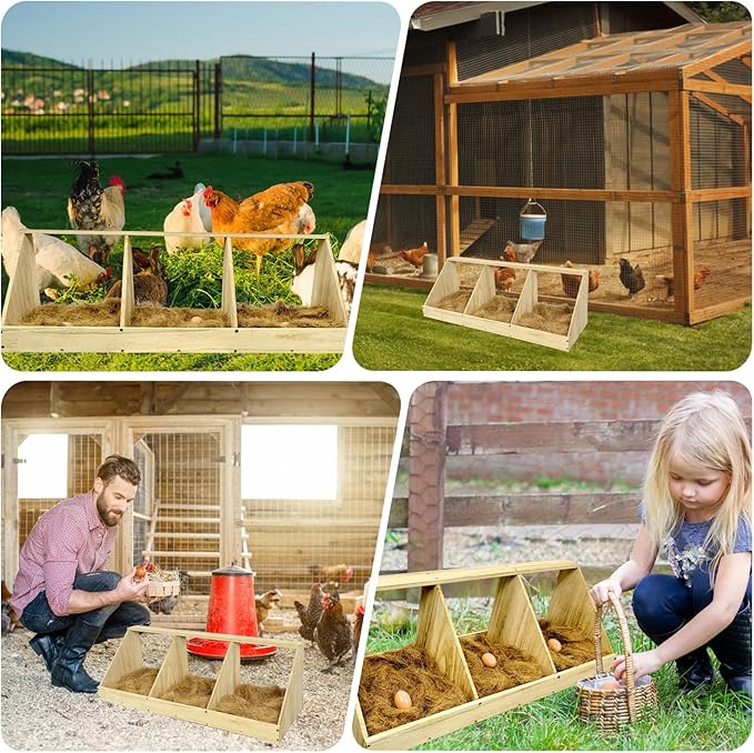 Chicken Nesting Boxes, 6 Compartment Wooden Chicken Laying Boxes, Nesting Boxes for Chickens, Hens, Ducks, Poultry Nest Box for Laying Eggs, Includes 6 Fake Eggs