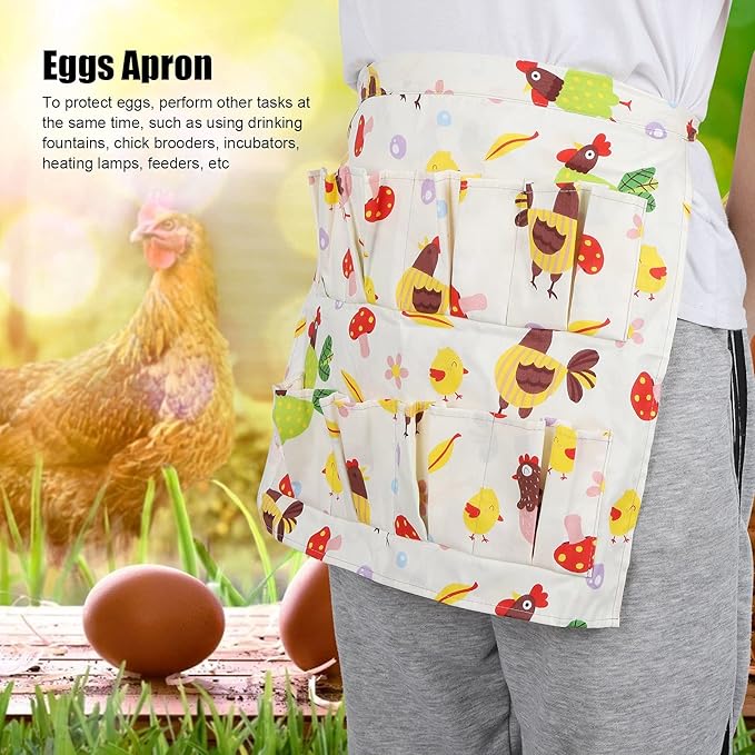 Eggs Collecting Protective Apron, Egg Gathering Apron with Multiple Pockets, Durable Cotton Twill Apron for Chicken Duck Goose Quail Eggs, Farm and Kitchen Use (Medium: Approx. 17.6x16.2x10cm /