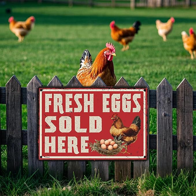 Vintage Farm Fresh Eggs Chicken Coop Metal Sign Funny Fresh Eggs Sale Here Farm Tin Poster Outdoor Farmers Market Wall Decor 12x16 Inch