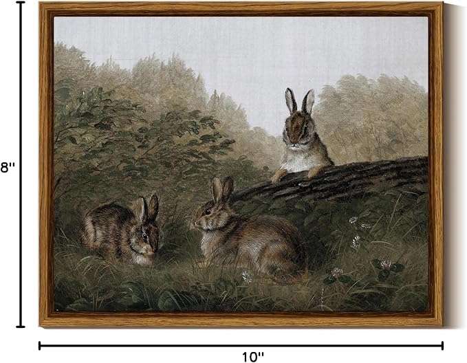 InSimSea Framed Canvas Wall Art Three Easter Rabbits with Vintage Wall Art Decor Animal Landscape Oil Painting Colorful Multicolor for Living Room, Bedroom, Office Wall Decor 8x10in