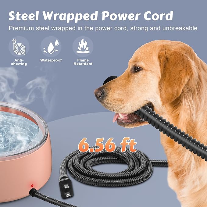 Newget 3L Heated Water Bowl, Outdoor Large Heated Dog Bowls, Outside Waterproof Heated Pet Bowl with Chew Resistant Cord, Smart Thermal Dish Provides Drinkable Water in Winter for Cat, Rabbit, Chicken