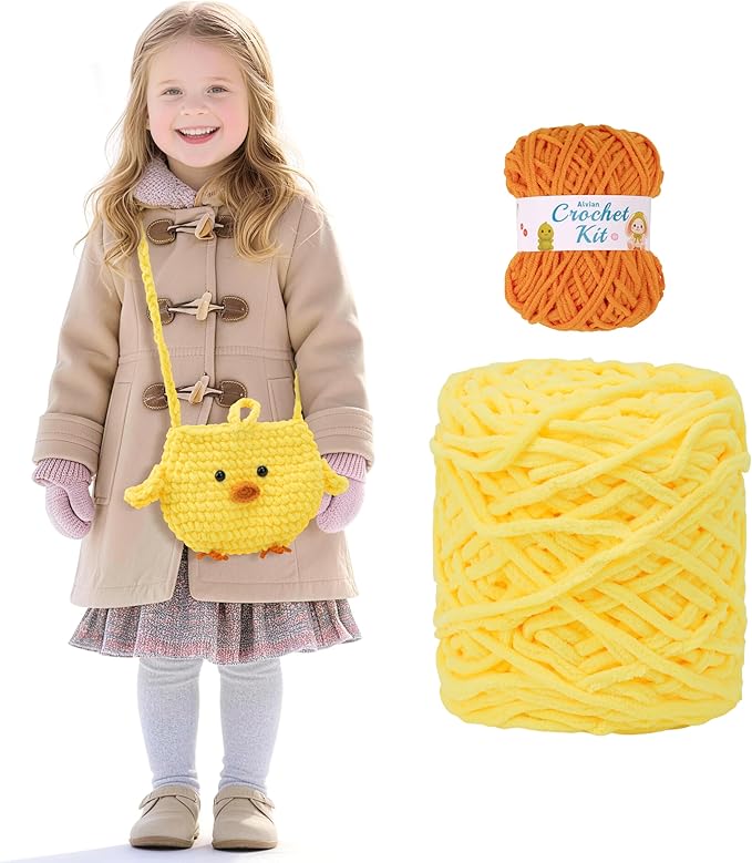 Alvian Easter Chick Crochet Kit for Beginners - Make Mini Chicken Crossbody Bags, Complete Knitting DIY Craft Kit with Yarn, Hook & Video Tutorial, Perfect Easter Basket Stuffer & Spring Activity