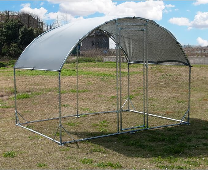 Large Metal Chicken Coop, Walk-in Poultry Cage Galvanized Hen Playpen House Dome Shaped Coop with Waterproof and Anti-Ultraviolet Cover and Lockable Door for Outdoor, Backyard Farm (6.23’ L x 9.2’ W)