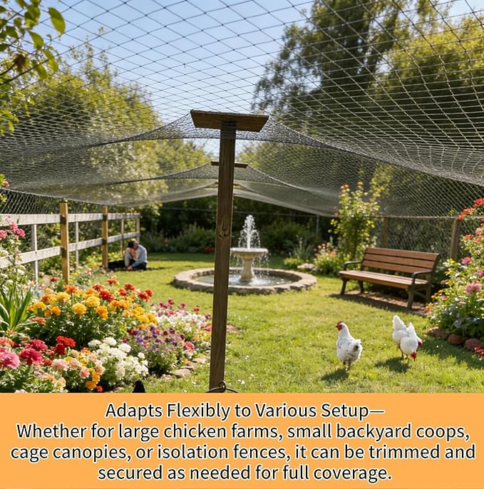 50x50ft Heavy Duty HDPE Poultry Netting,2.4" Bird Netting for Chicken Coop Run Chicken Pen,Strong Chicken Run Net Against Hawk & Predator,Tangle-Free UV Resistant (50FT)