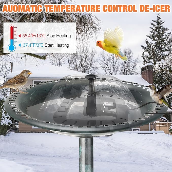 55w Bird Bath Heater with Fountain for Outdoors in Winter Submersible Bird Bath Deicer Pond Deicer with Thermostatically Control Tape Cord Cover for Chicken Livestock Garden Anti Freezing