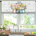 Miyotaa Hello Kitchen Curtain Valance 54W x 18H Rod Pocket Flower Rustic Farmhouse Plant Botanical Plaid Baffulo Window Treatment for Living Room Bedroom Bathroom Laundry