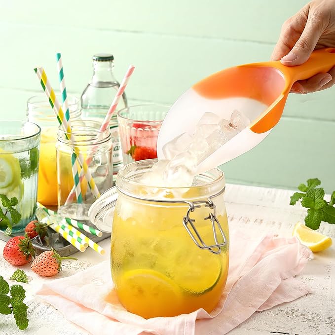 Spring Chef Magnetic Ice Scoop for Ice Machine - BPA-Free Flexi-Plastic Food Scooper with Soft Grip Handle - Kitchen Scoop for Popcorn, Pet Food, Flour, Grains - Dishwasher Safe Scooper - Mango