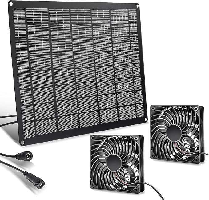 Solar Exhaust Fan 15W Solar Powered Exhaust Fan Kit, 2 Mini Fans, Portable Ventilation Solar Fan for Chicken Coops, Dog Houses, Greenhouses, Pet Homes, Gardens