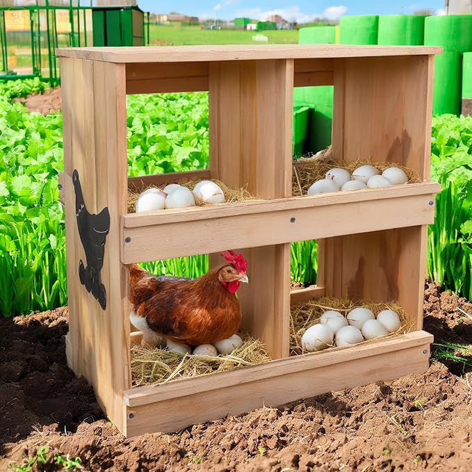 Nesting Boxes for Chickens, Chicken Laying Boxes with 4 Compartments,Pine Wood Chickens Nesting Boxe for Laying Eggs,Wall-Mounted,Large Size 23.62'L× 13.2'W × 25.2'H