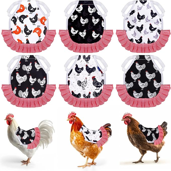 Whaline 6Pcs Chicken Saddles for Hens Chicken Apron with Elastic Straps for Poultry Protector Wing Back Feather Fixer Supplies