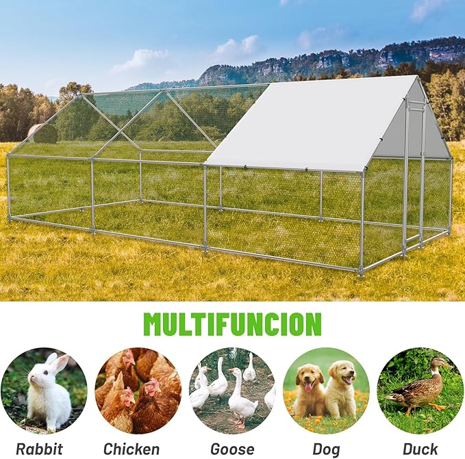Large Metal Chicken Coop Walk-in Poultry Cage with Water-Resident and Anti-UV Cover Duck Rabbit Cat House Outdoor Chicken Run Pen with Spire Shaped Cage