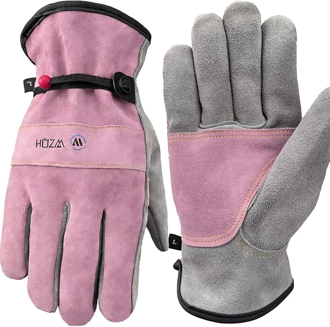Leather Work Gloves for Men or Women. X-Large Glove for Gardening, Tig/Mig Welding, Construction, Chainsaw, Farm, Ranch, etc. Cowhide, Cotton Lined, Utility, Firm Grip, Durable. Pink-Grey XL