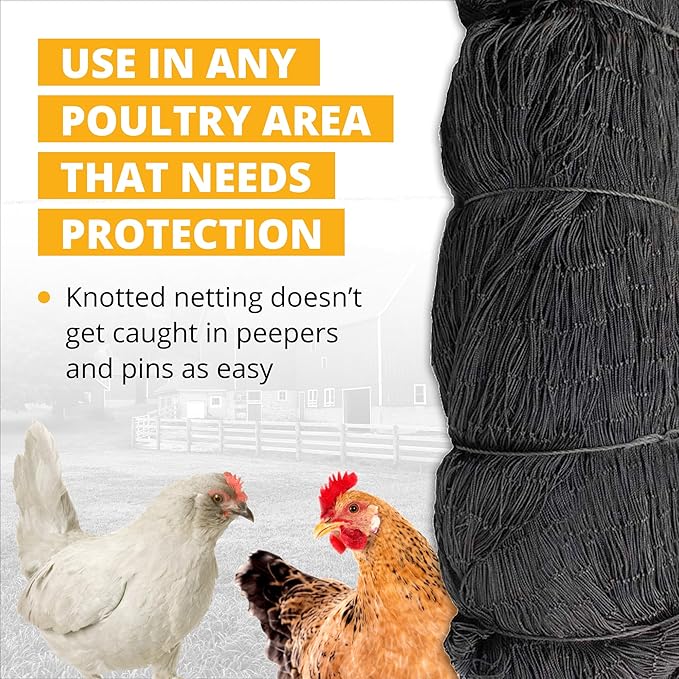 Stromberg’s 2” Mesh Heavy Duty Knotted Aviary Netting, UV Resistant Polyethylene Fiber for Game Birds, Pheasants & Poultry, 85 Lbs Break Strength Durable Against Weather and Predators