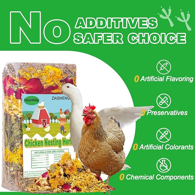 14 oz Chicken Nesting Herbs – 10 Natural Dried Blend, Lavender Rose Mint Mix, Helps Reduce Odors and Freshen Coop Naturally, Relaxing & Calming Herbs for Happy Hens