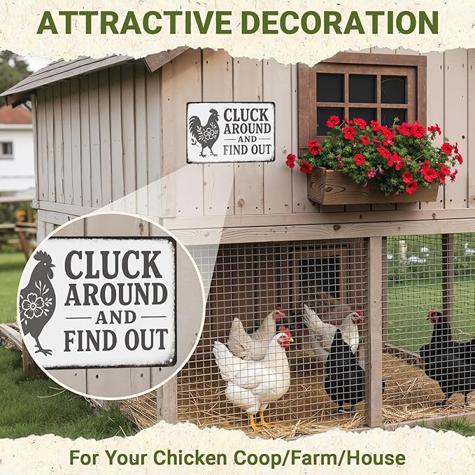 Chicken Coop Tin Sign Farmhouse Wall Decor, Funny Rustic Chicken Decor for Kitchen Home Garden Poultry Habitat, Vintage Metal Sign Wall Art for Farmers, 12 x 8 Inch (Gray)