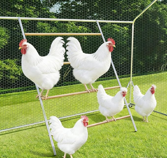 LotFun Metal Chicken Coop, Outdoor Chicken Runs for Yard with Waterproof & Anti-UV Cover, Double Lockable Doors, Outdoor Hen/Duck/Rabbit Runs for 10-30 Chickens (42in*1in*56in)