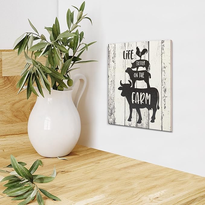 JennyGems Life is Better on the Farm Wooden Sign, Cow Chicken and Pig Decor, Farmhouse Decorations, Made in USA