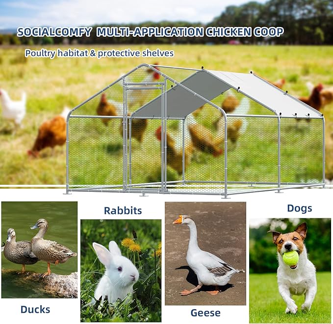 Outdoor Large Metal Chicken Coop Walk-in Poultry Cage Hen Run House Duck House Rabbits Habitat Cage Spire Shaped Coop with Waterproof and Anti-Ultraviolet Cover for Backyard Farm