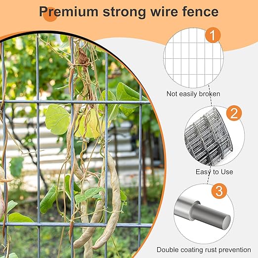 15GA 6'*50' Welded Wire Mesh, Metal Fencing Wire Mesh 2'' X 4'', for Dog Boundary Fence Roll Outdoor Animal Barrier Fence and Garden Plant Vegetable Protection