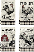 4 Pcs Vintage Kitchen Towels Decorative Set Chicken Rooster Dish Towels, Vintage Rustic Tea Cloth Decor, 27.5x20 Inch Farmhouse Absorbent Decoration Hand Towels (Farmhouse)