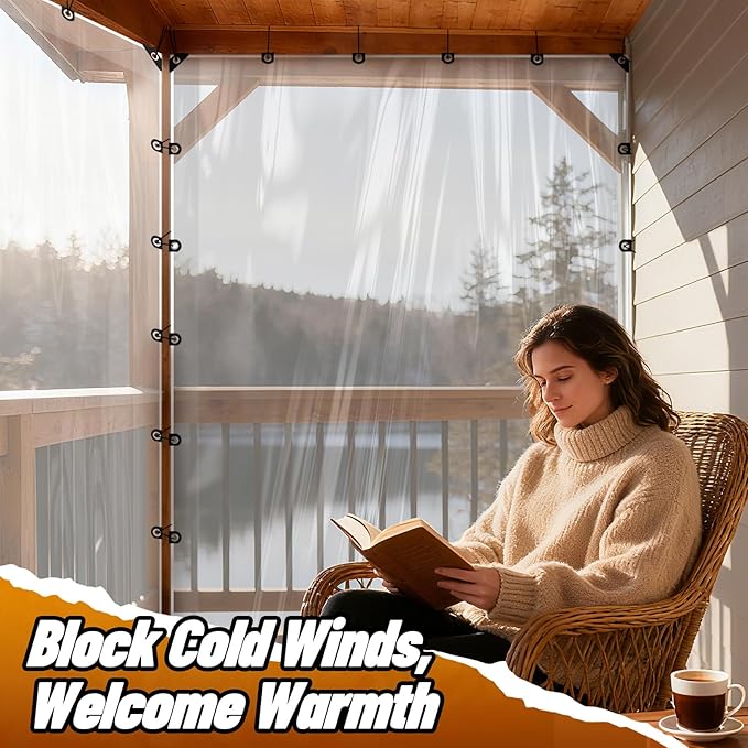 6.6x10ft Clear Tarp Heavy Duty Waterproof for Patio Winterizing - 5 mil Anti-Tear Snowproof & Windproof Clear Plastic Tarps with Grommets for Winter Garden Patio Enclosure Chicken Coop