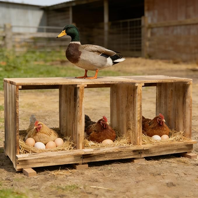 Nesting Boxes for Chickens, Oltara 3 Compartment Carbonized Wooden Egg Laying Nest Box for Chickens, Hens, Ducks