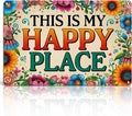 Garden Decor Welcome Sign for Patio She Shed Decor - Outdoor Wall Decor Art Garden Signs, This Is My Happy Place Welcome Door Sign 12x8 Inch