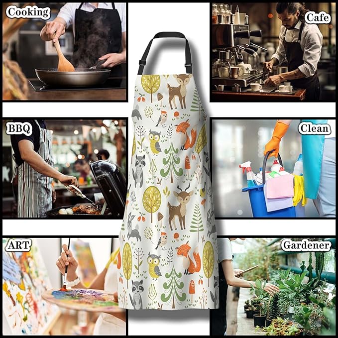 Gardening Apron for Women Cute Woodland Animals Cooking Aprons for Men for Kitchen Cooking Restaurant BBQ Painting Crafting 27” (W) x 31” (H), Waterproof Apron