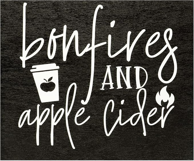 JennyGems Bonfires & Apple Cider Wooden Sign Cozy Fall Farmhouse Decor, Rustic Autumn Decorations, Made in USA